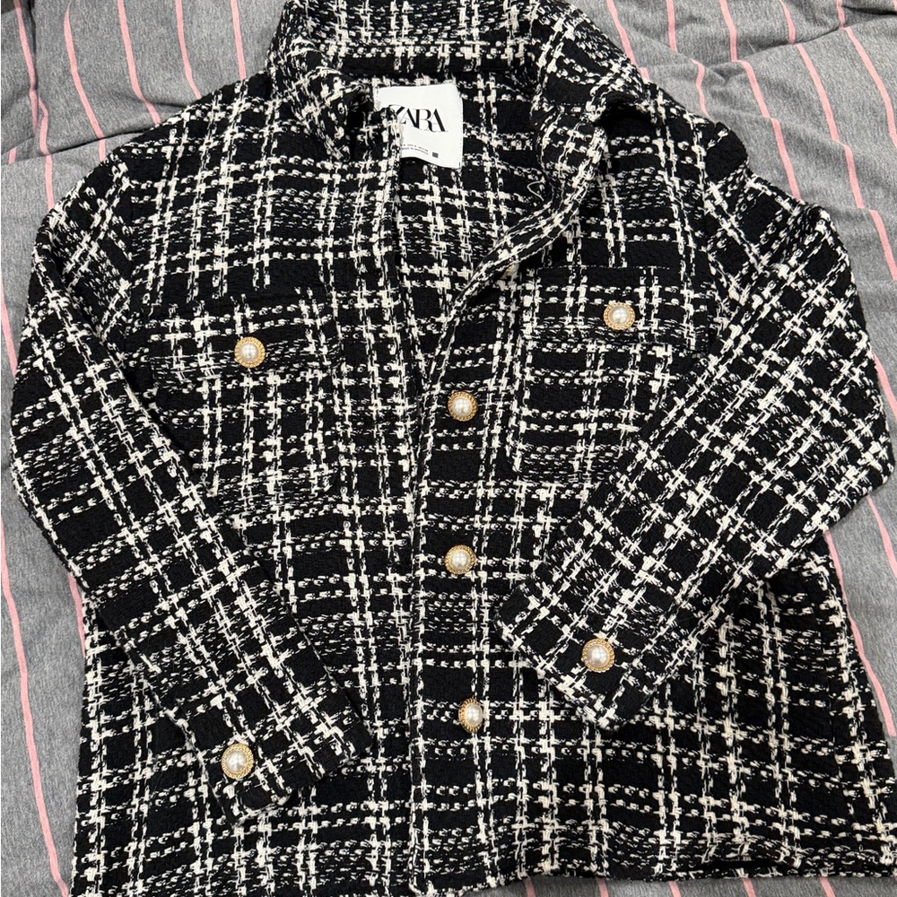 Zara Black and White Plaid Blazer